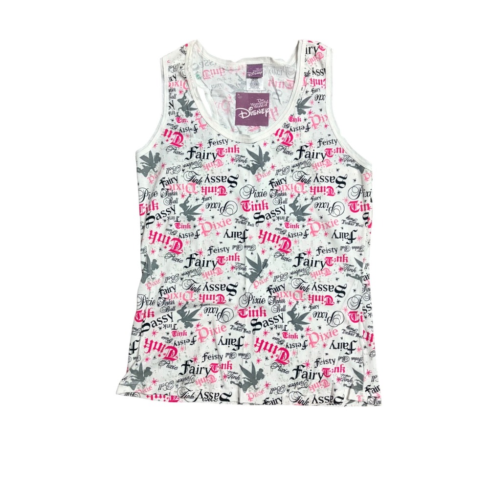 Disney Tinker Bell Tank Top Womens 3X White Pink Pixie Sassy Ribbed Racerback